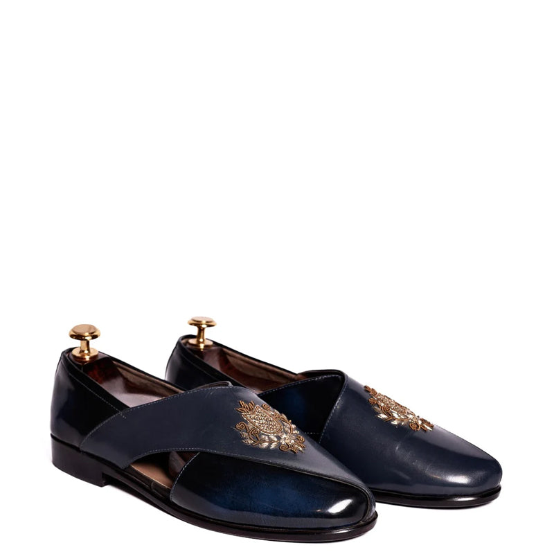 Classic Shiny Leather Comfort Peshawari Blue Sandal