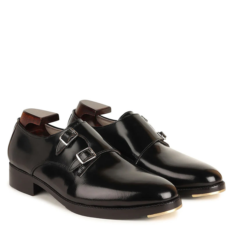 Classic Leather Formal Double Monk Straps Shoe Black