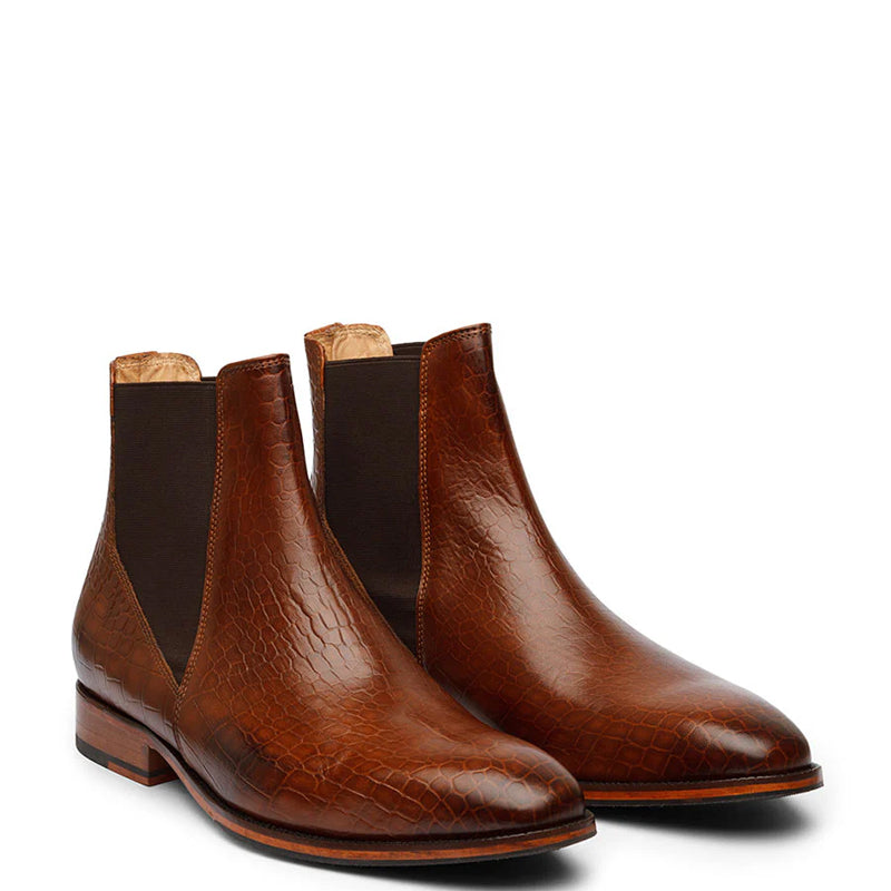 Mid-Top Croco Leather Chelsea Boots For Men