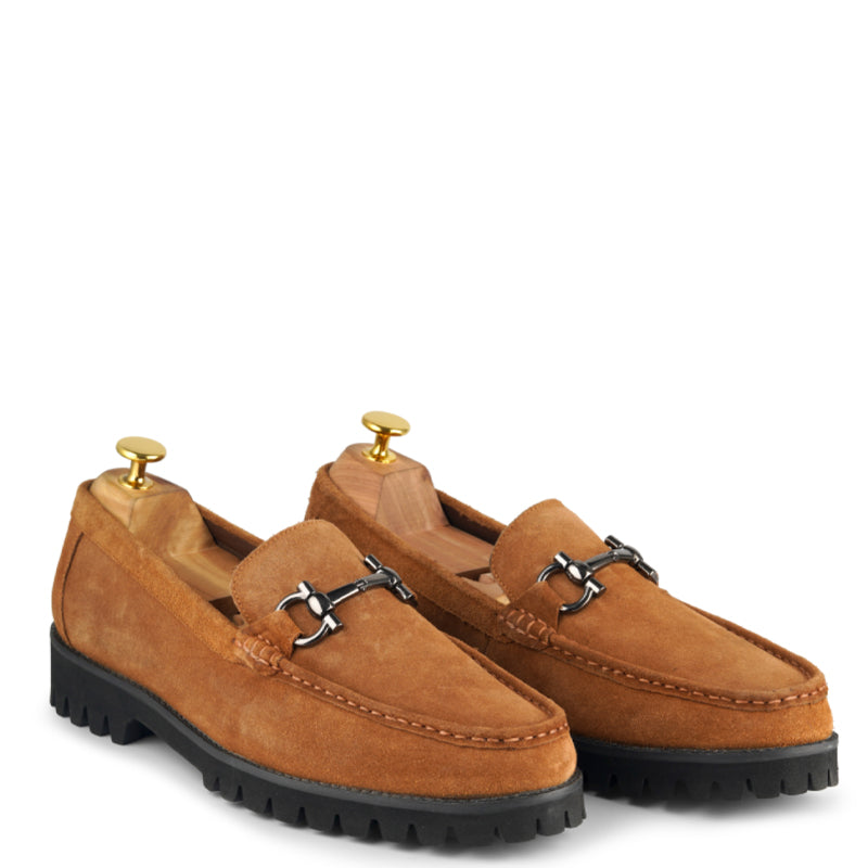 Suede Leather With Horse-bit Buckled Tan Loafer