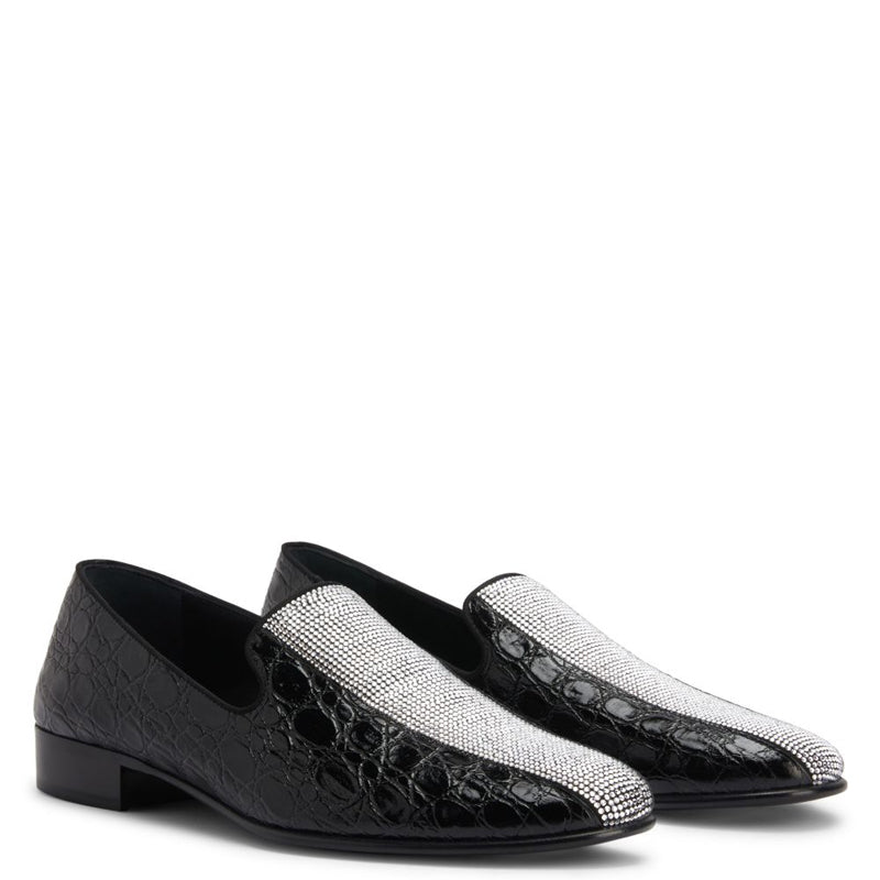 Croco Textured Handmade Design Leather Fashion Black Loafer
