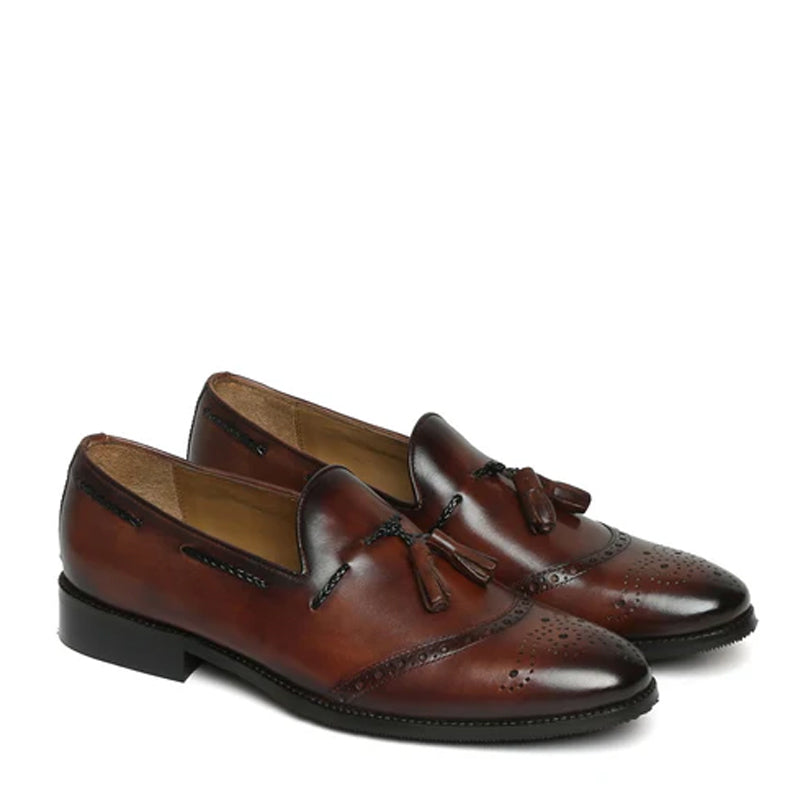 HandPainted  Leather Slip-On Tassel Brown Loafer