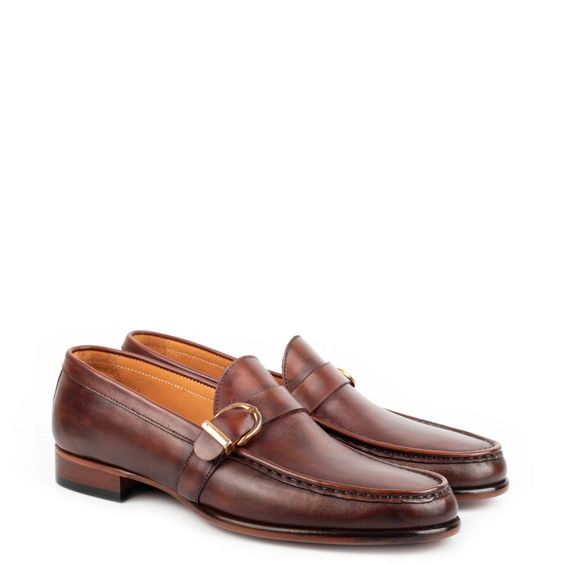 Polished Leather Single MonkStraps Black Loafer