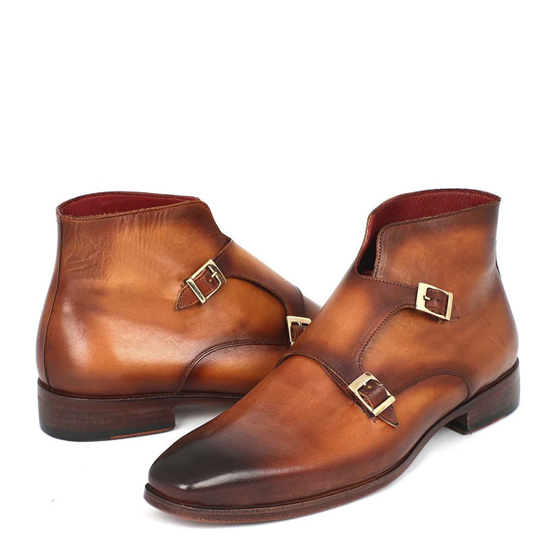 Pure Handmade Leather Double Monkstraps Shoe Tan