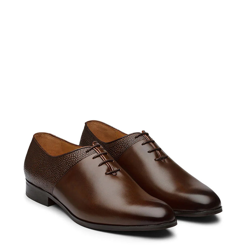 Double Textured Luxury Leather Oxford Shoe Brown