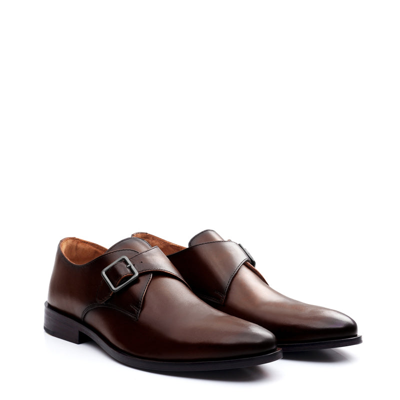 Premium Single Monk Strap Leather Brown Shoe For Men