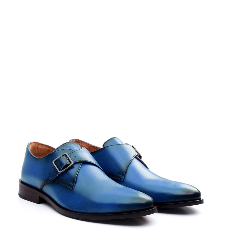 Premium Single Monk Strap Leather Blue Shoe For Men