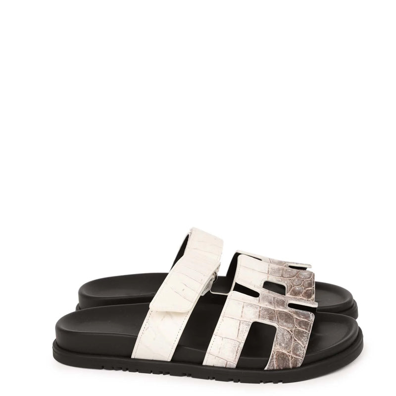 Luxury Croco Leather  Matte / White Sandal