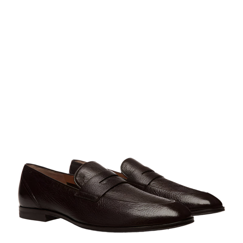 Classic Brown Penny Loafer with Textured Leather