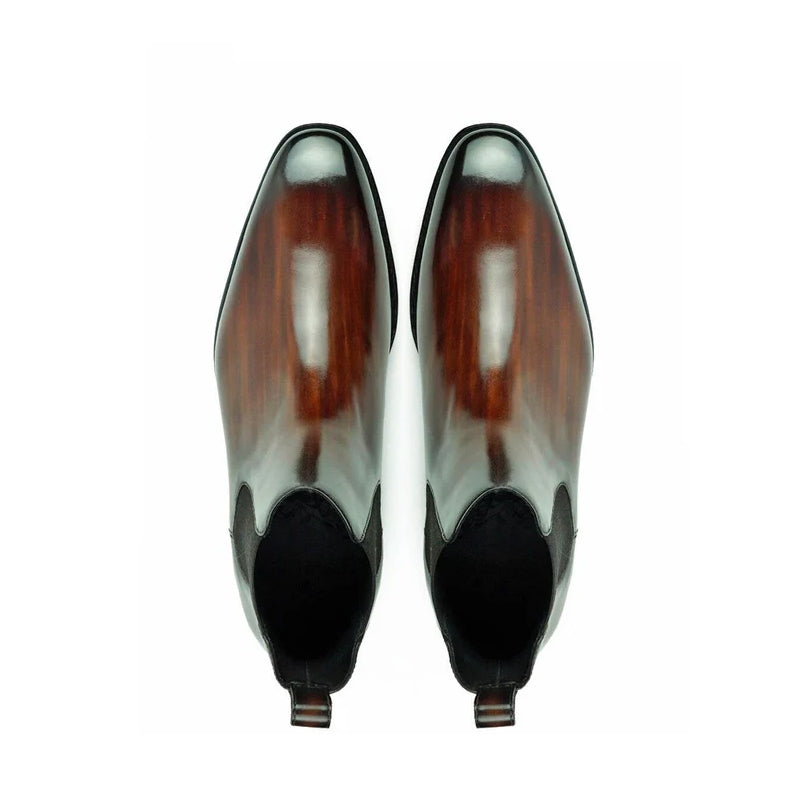 Patina Leather Chelsea Black Brown Boot For Men