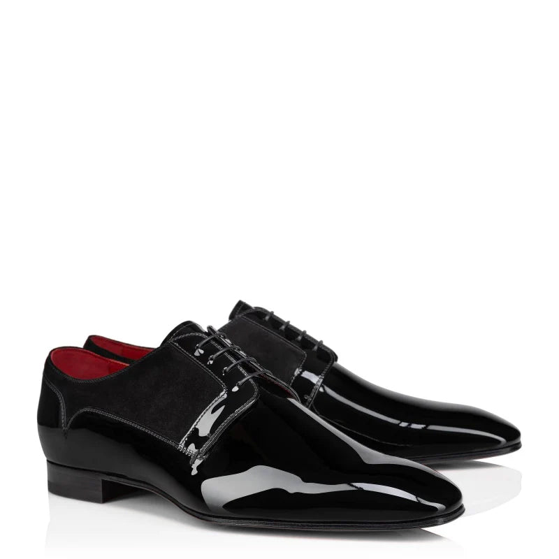 Patent Shiny Leather Square Toe Derby Shoe Black