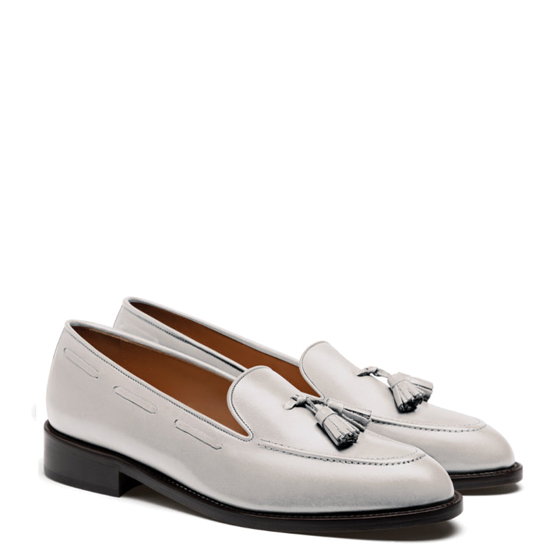 Men Handmade Solid Leather Tassel White Loafer