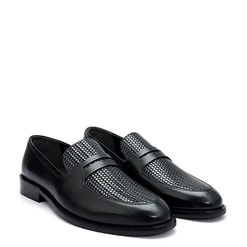 Men Textured Leather Stylish Penny Black Loafer