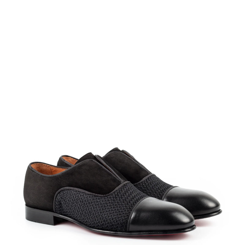 Men Suede Cap-Toe Leather Oxford Black Shoe