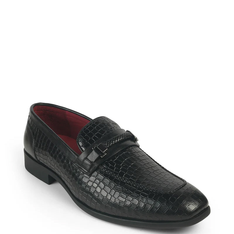 Men Crocodile Pattern Leather Stylish Loafer Black