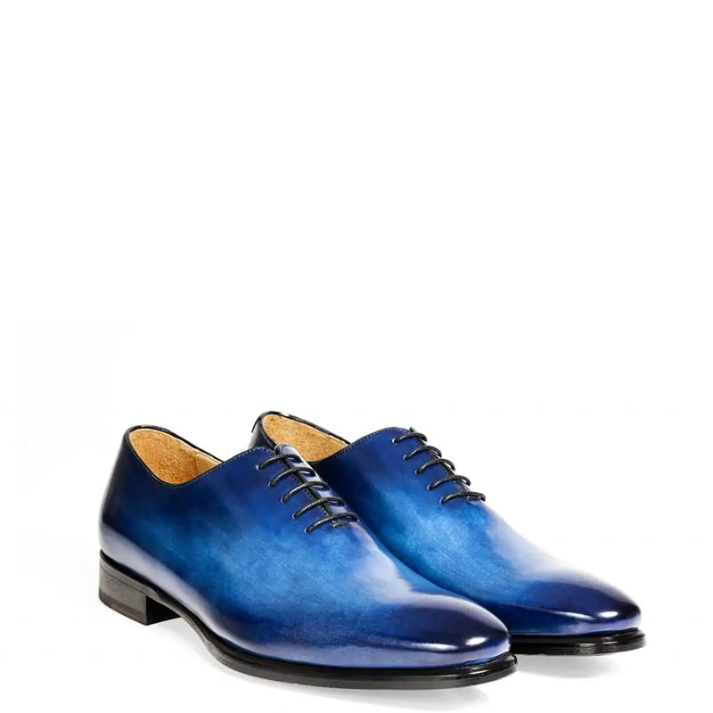 Classic Plain Solid Shiny Leather Oxford Blue Shoe