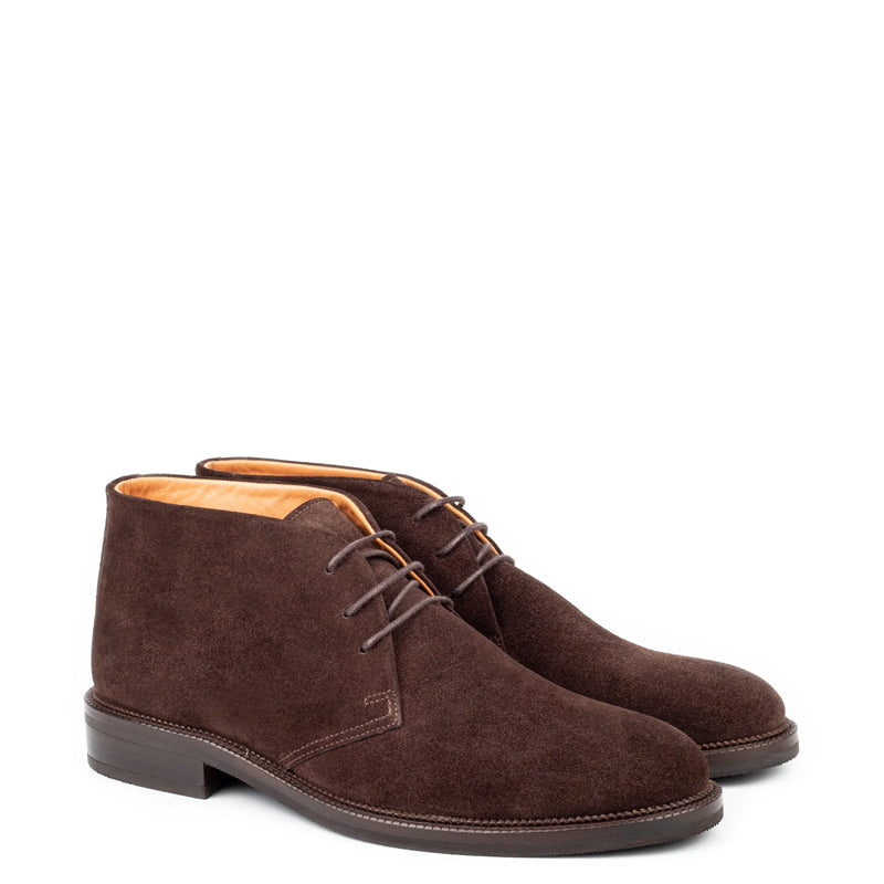 Men Mid-Top Solid Suede Leather Chukkas Boot Brown