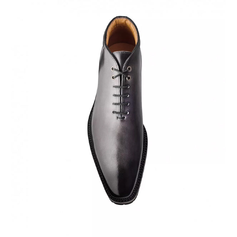 Patina Grey Wholecut Shiny Leather Derby Ankle Boots
