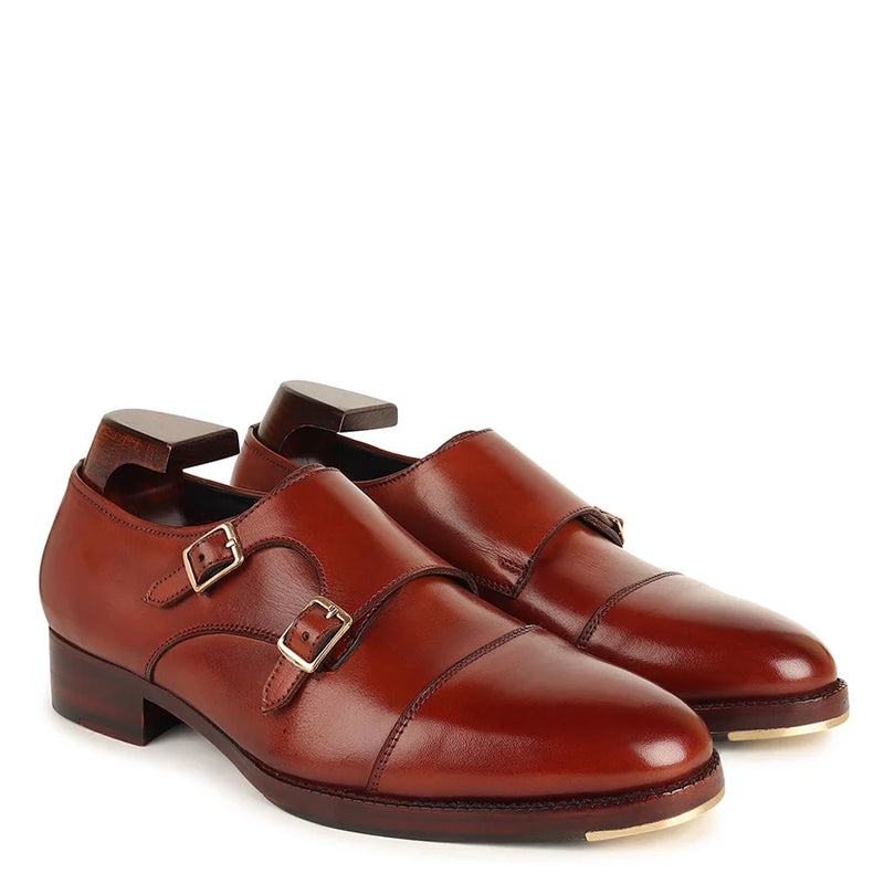 Patina Classic Leather Formal Double Monk Straps Shoes