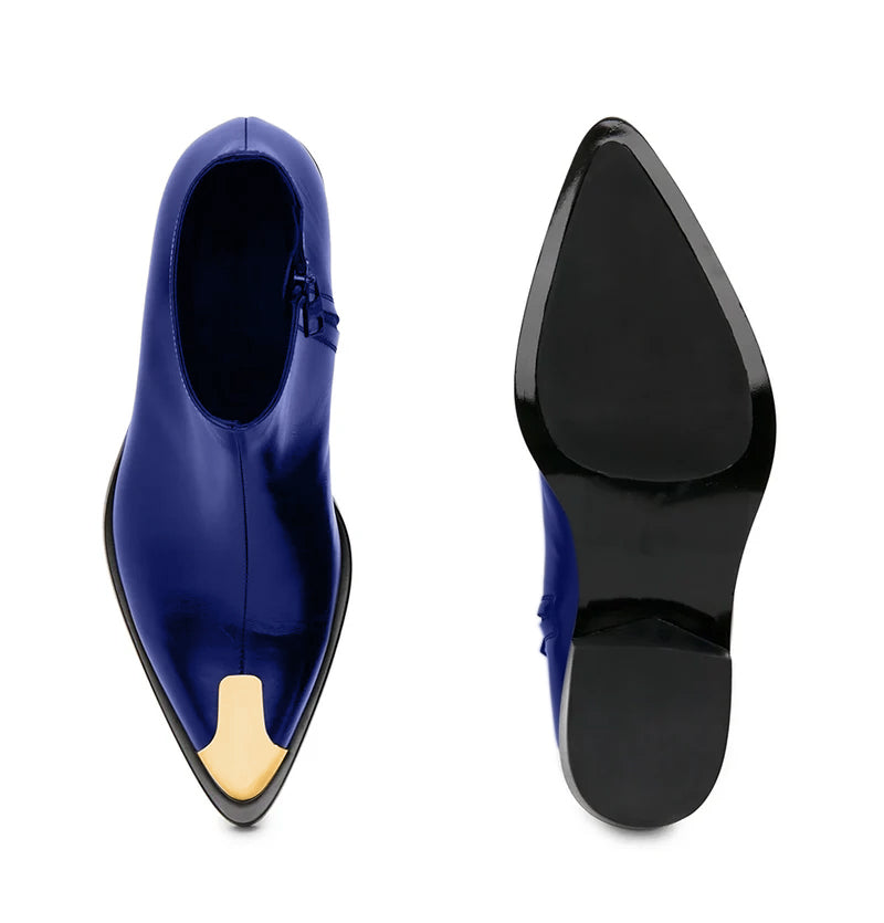 Punk Leather Boots Golden Toe Black