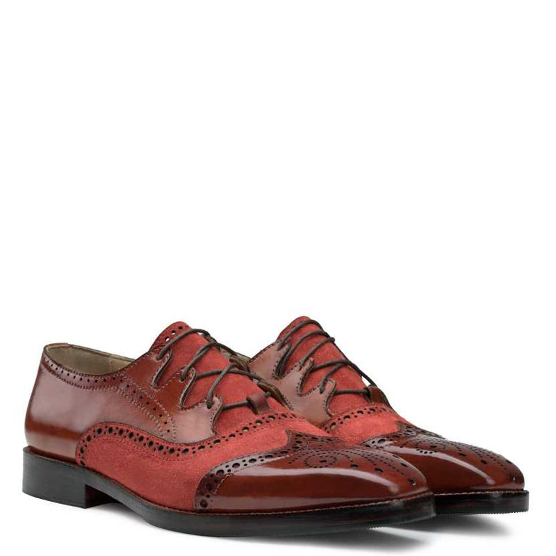 Criss Cross Leather Brown and Maroon Oxford Shoe