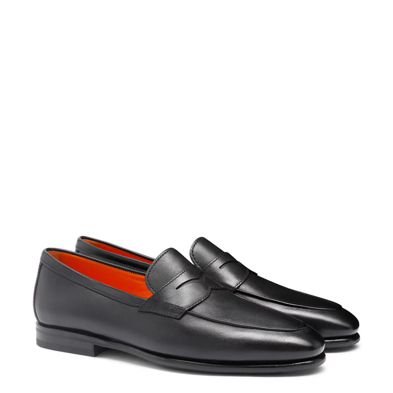 Penny Solid Leather Carlo Black Loafer