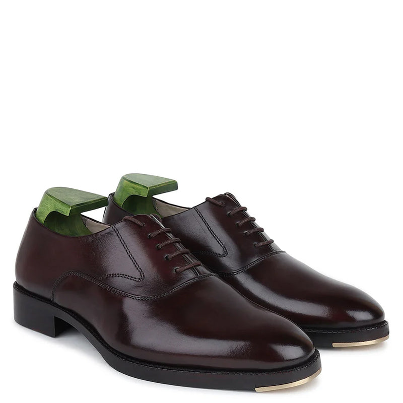 Polished Leather Oxford Brown Shoe With Metal Toe