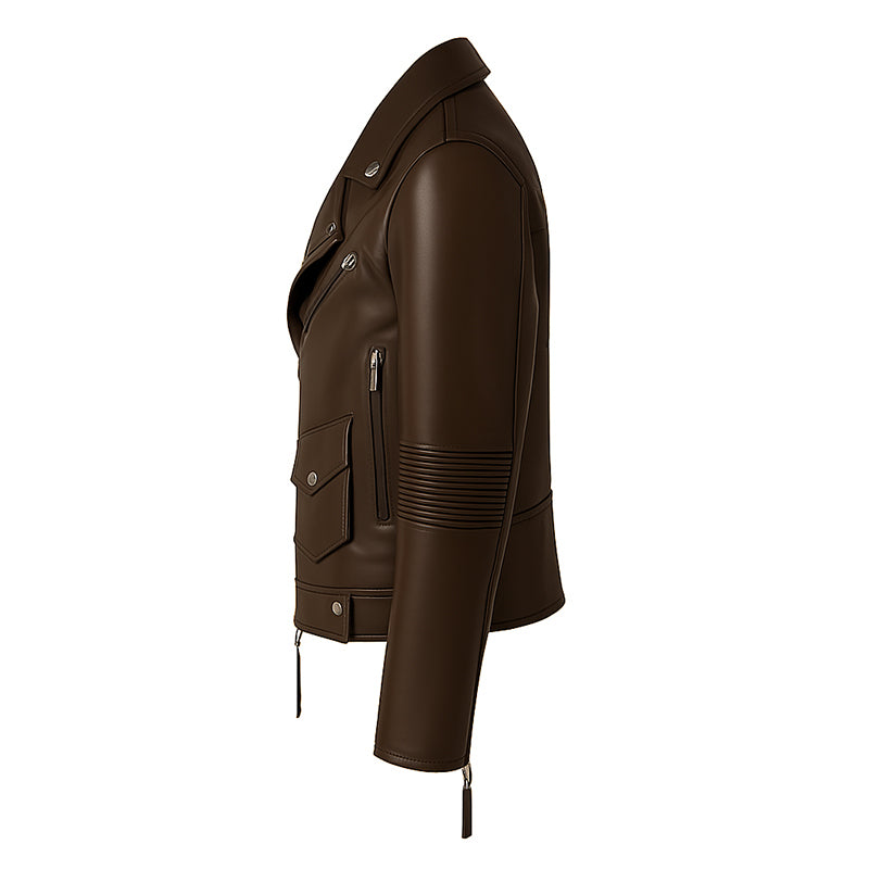 Men's Burgundy Leather Biker Jacket with Zippers