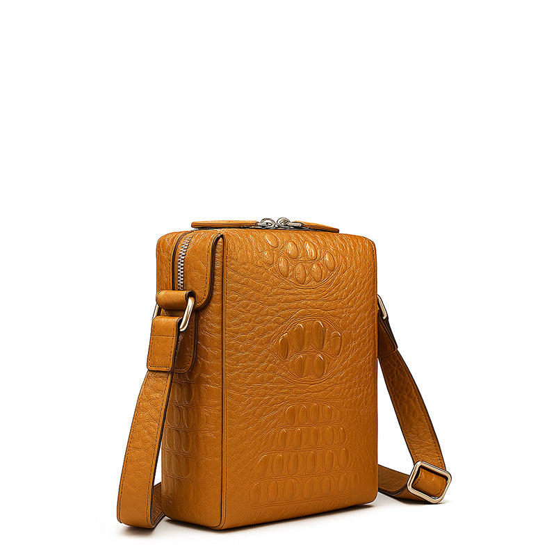 Men's Italian Crocodile Leather Tan Side Bag