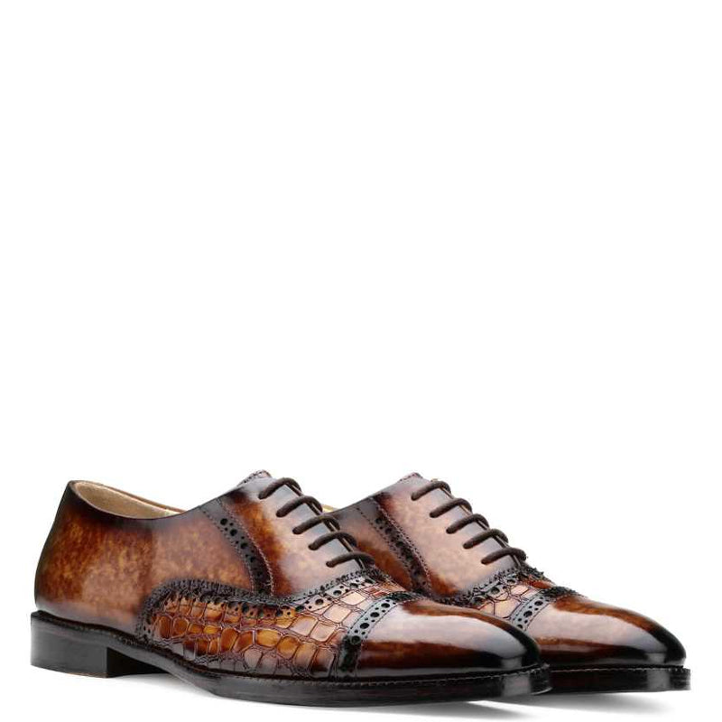 Croco Regent - Embossed Leather Oxford in Rich Brown
