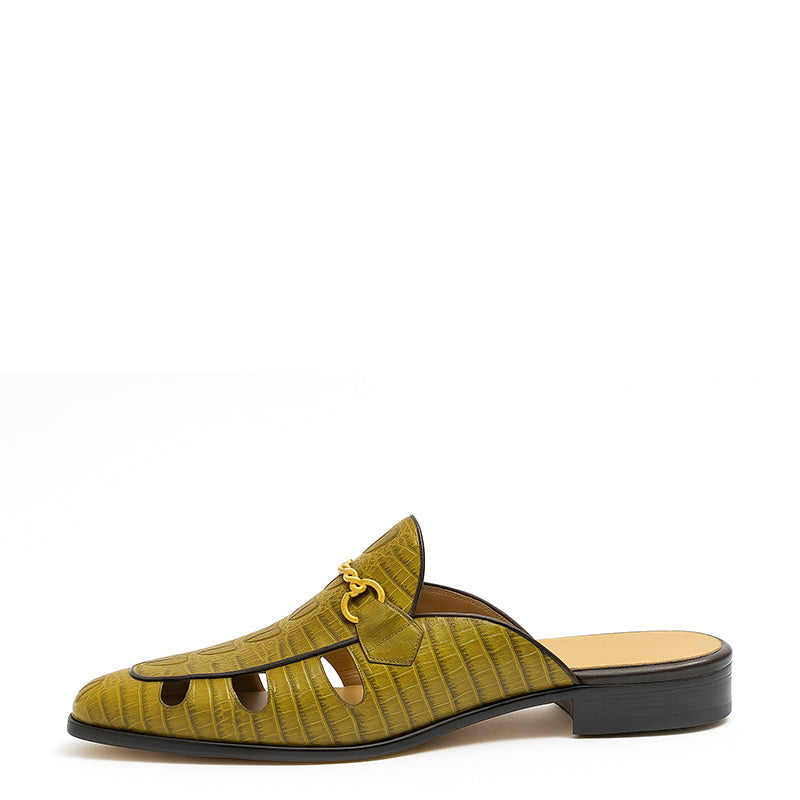 Embellished Textured Leather Mule Blue