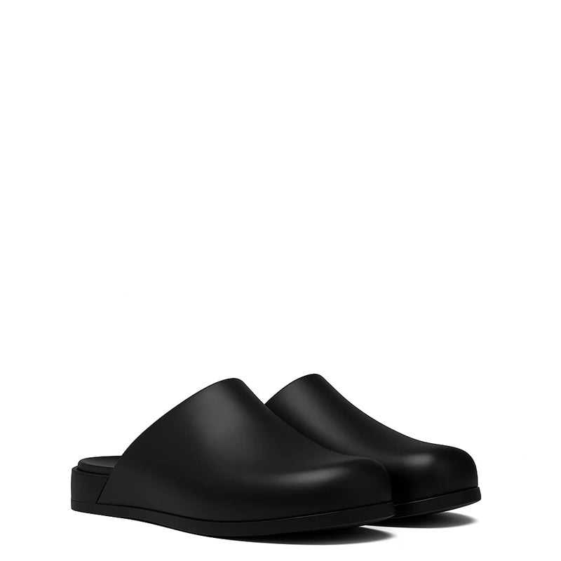Black Leather Men Mule
