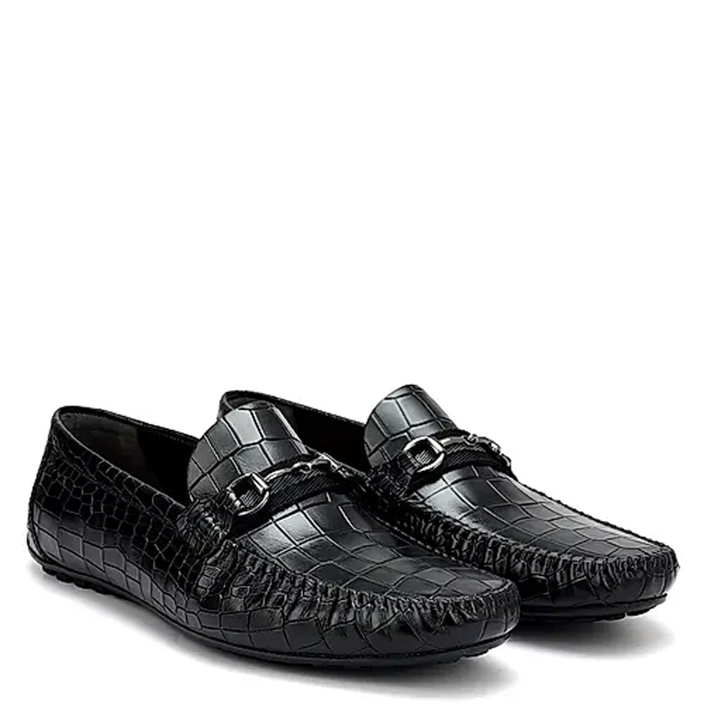 Premium Croco Textured Leather Driving Black Loafer