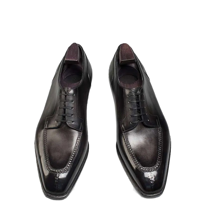 HandPainted Wholecut Split Toe Leather Oxford Black Shoe