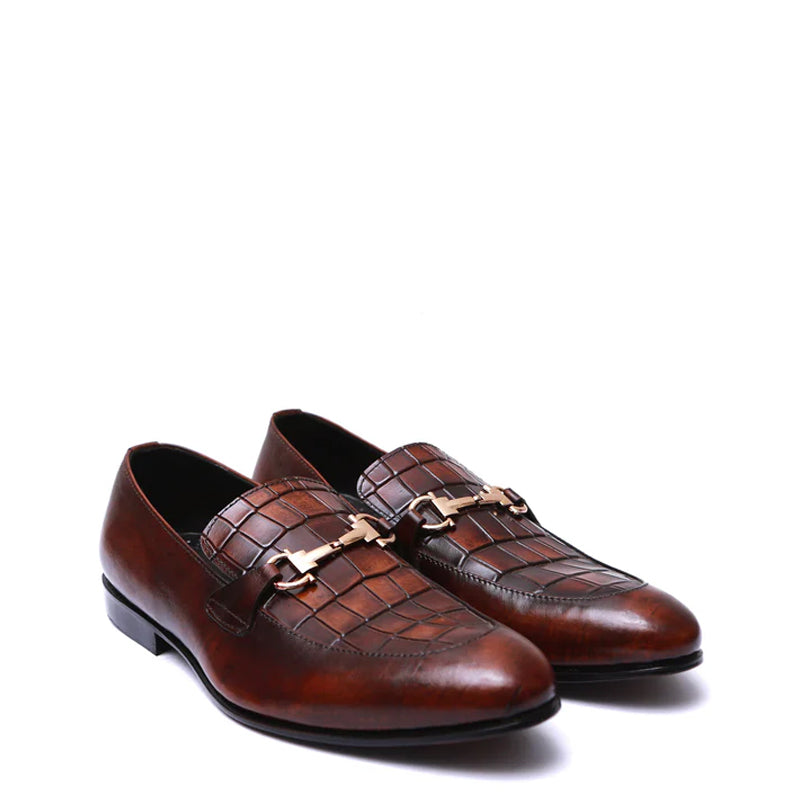 Croco Upper Leather Brown Loafer With Buckle