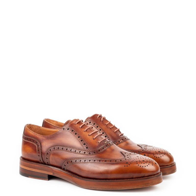 Classic Design Wingtip Pure Leather Oxford Shoe Tan