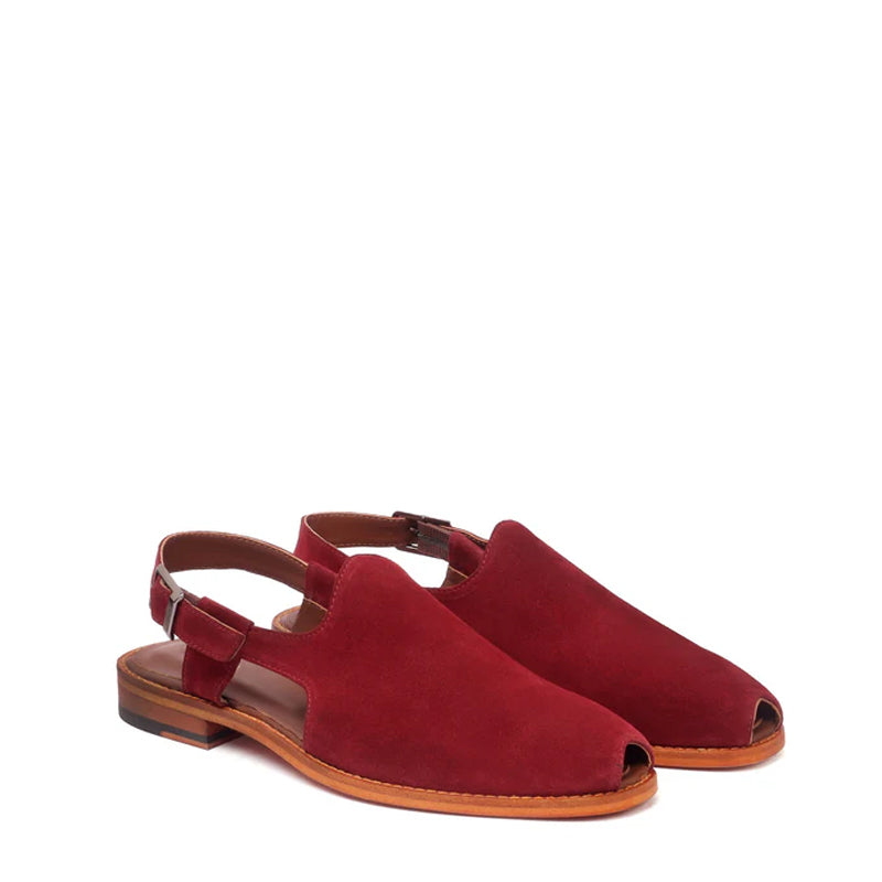 Suede Handmade Leather Peshawari Maroon Sandal