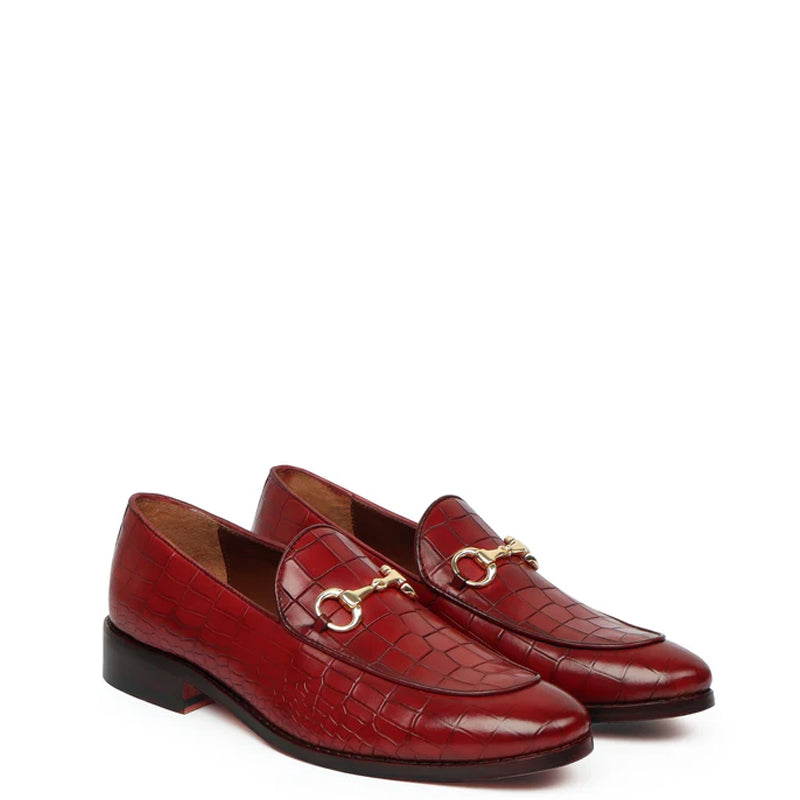 Deep Cut Leather Horse-bit Buckled Burgundy Loafer