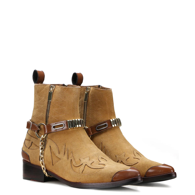 Luxury Premium Leather Side-Zipper Boots With Chain Buckle