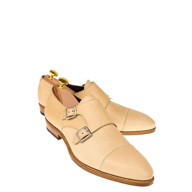 Suede Leather Toe-Cap Double MonkStrap Shoe Beige