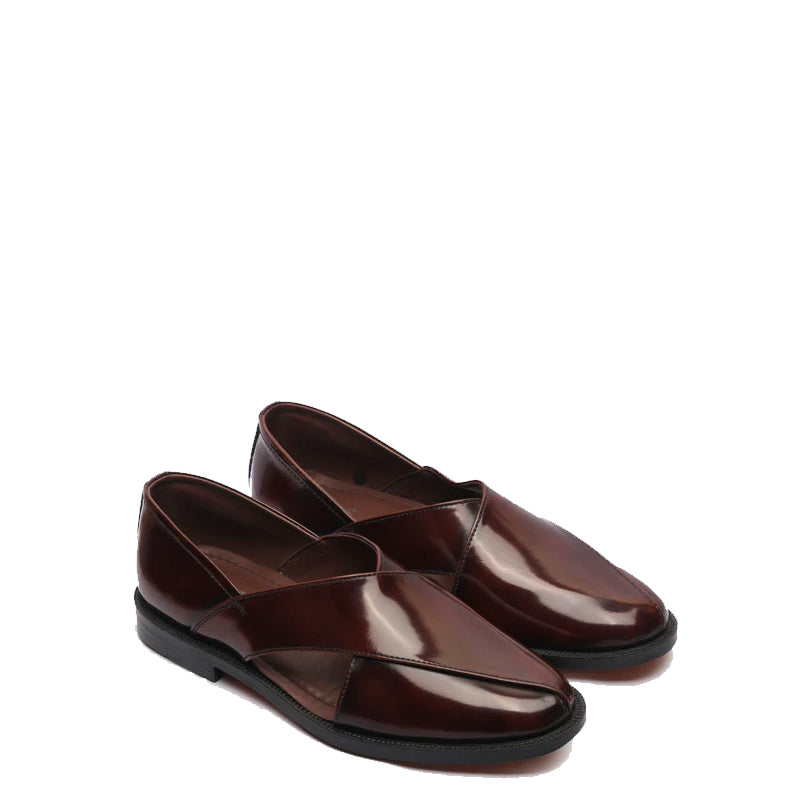 Shiny Leather Closed Comfort Peshawari Brown Sandal