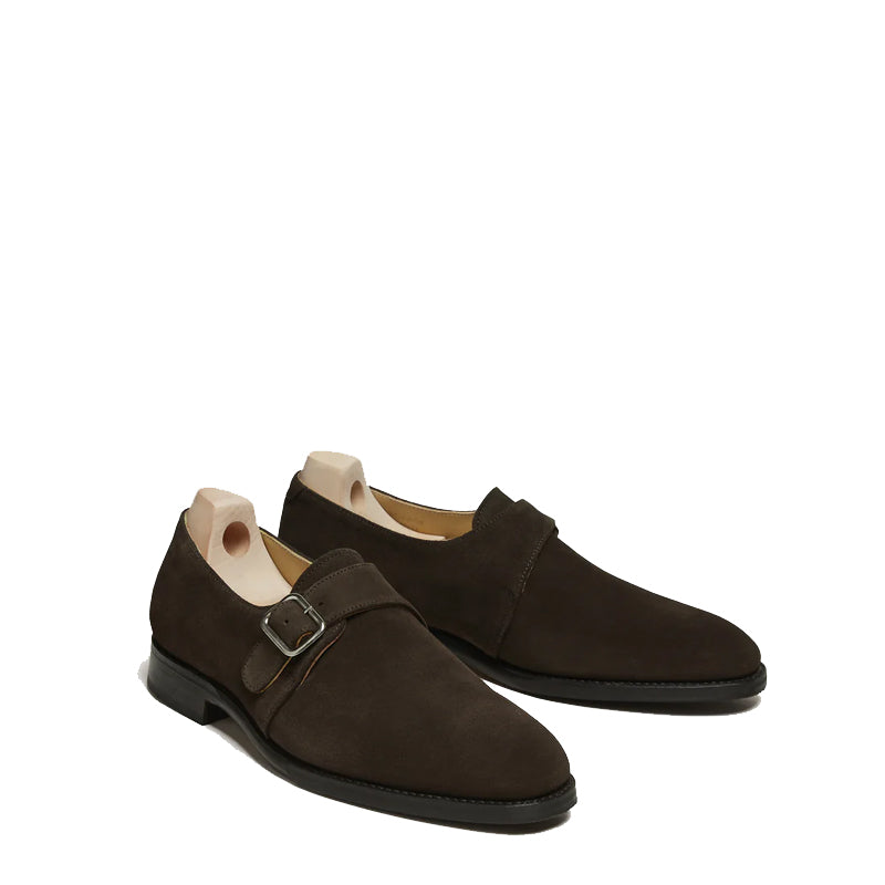 Men's Brown Handcrafted Suede Single-Strap Monk Shoe