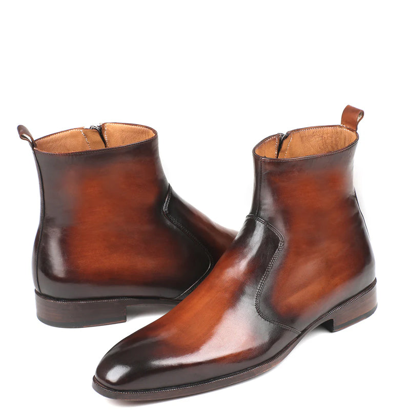 Handmade Leather Side Zipper Boots For Men
