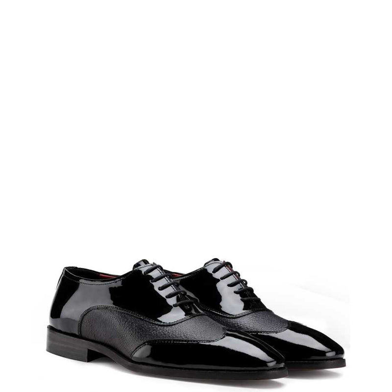 Patent Shiny Leather Dual Textured Oxford Black Shoe