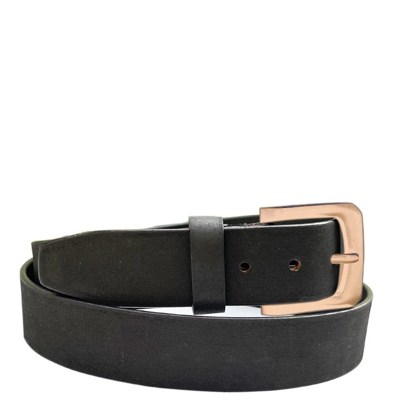 Men Classic Solid Black Buckle Leather Belt