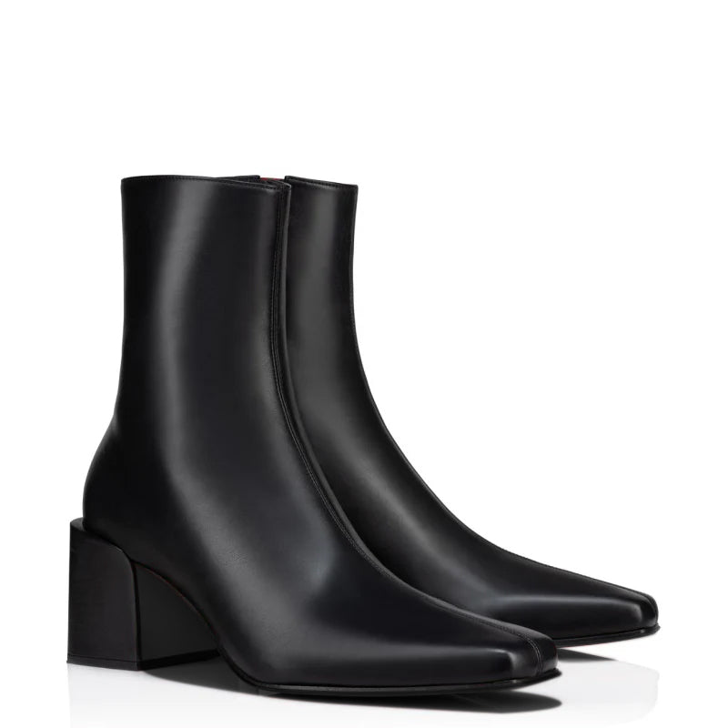 Leather High Heel Side Zipper Ankle Boots
