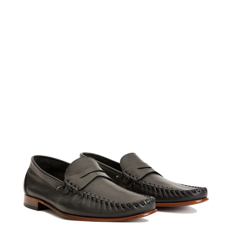 Black Leather Penny Loafer Men Shoe