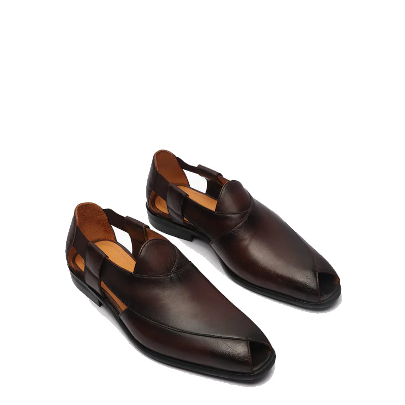 Classic Luxury Slip-On Leather Peshawari Black Sandal