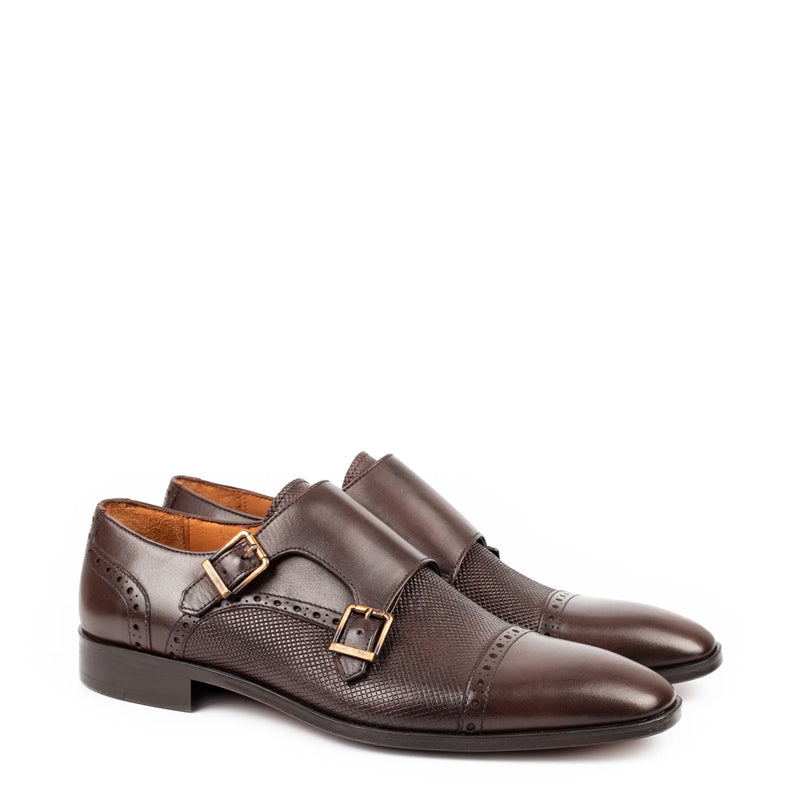 Handmade Polished Shiny Leather Stylish Double Monk Shoe Brown