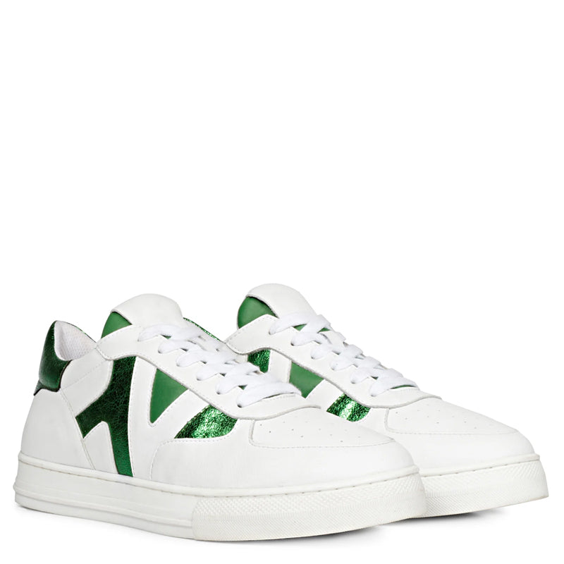 Leather Handcrafted White and Green Sneaker For Men